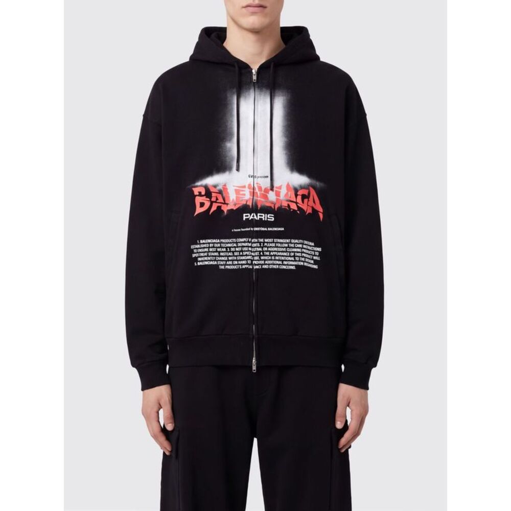Balenciaga Men Balenciaga Cotton Zip-Up Hoodie With Graphic Print